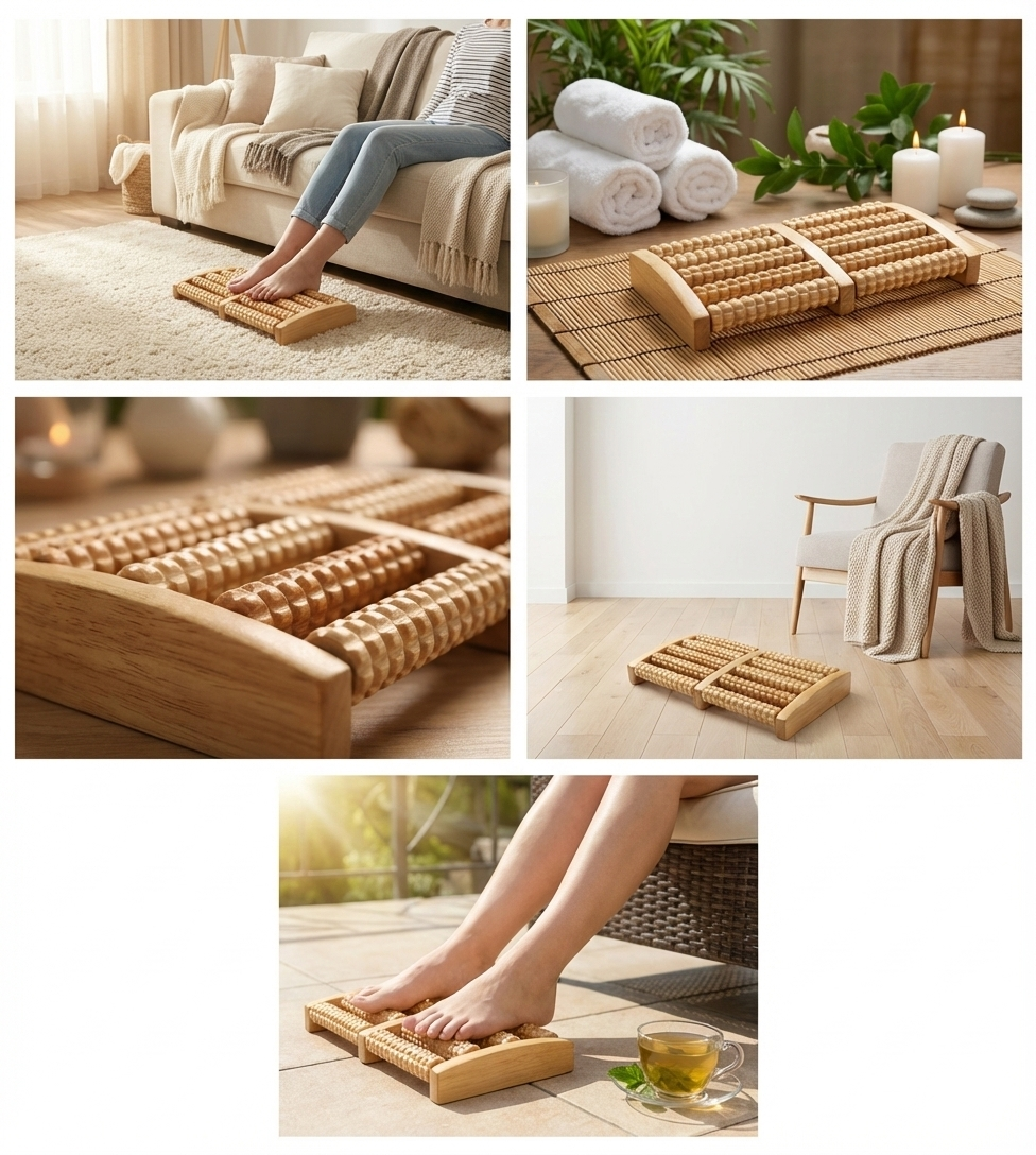 Premium Dual Wooden Foot Massager Roller