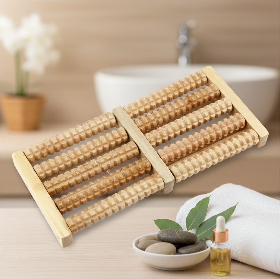 Premium Dual Wooden Foot Massager Roller